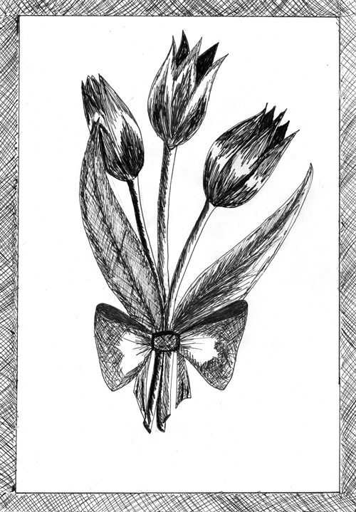 Букет цветов черно белый рисунок