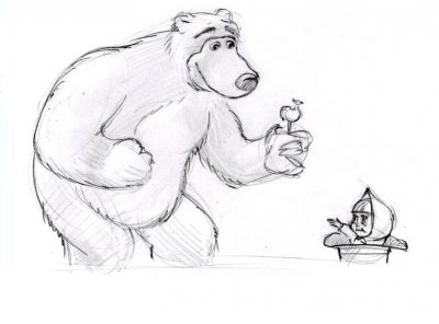 Как нарисовать Машу и Медведя карандашом поэтапно
