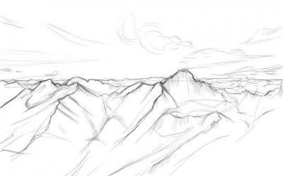 Как нарисовать горы карандашом поэтапно
